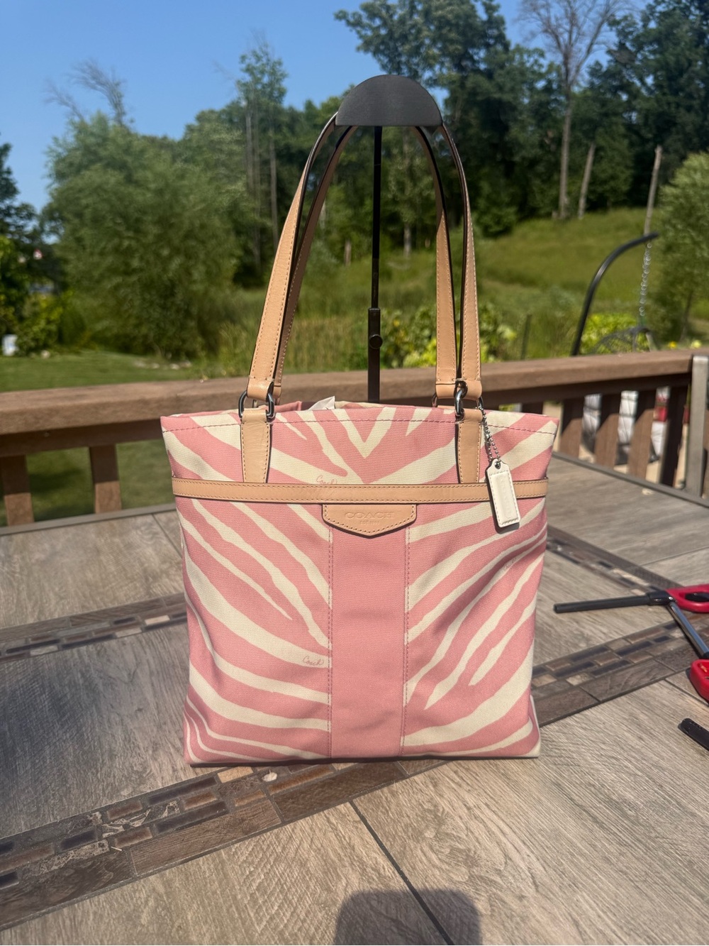 EUC Coach Zebra Print Canvas Tote Pink and Cream Bag